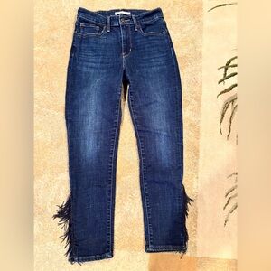Levi’s 721 High Rise Skinny Jeans Women 28 Dark Wash Fringe Tassel Hem
